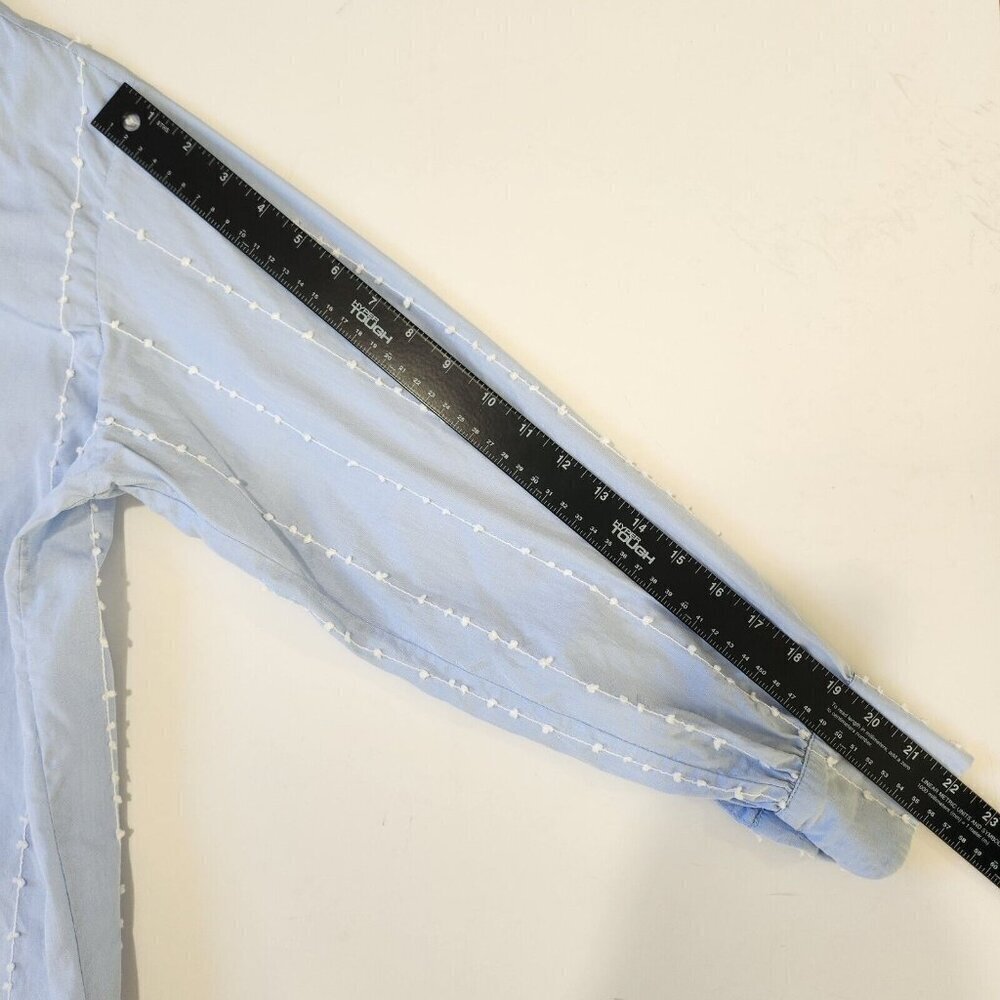 Tish Cox Button Up Blouse M/L Light Blue Swiss Dot Stripe‎ Cotton Oversized - Picture 9 of 11